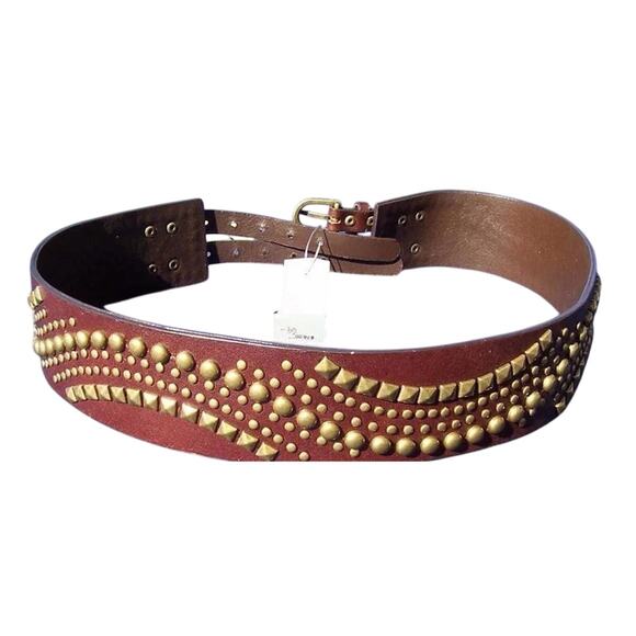 Cache Espresso Leather Nail Head Grommets Belt Buckles Pant New Matches Top $98 - Picture 2 of 7